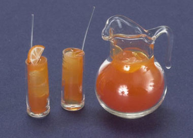 Dollhouse Miniature Orange Juice W/2 Glasses, 2 Set